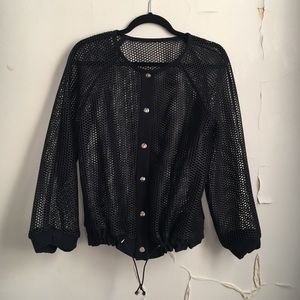 Navy fishnet bomber jacket
